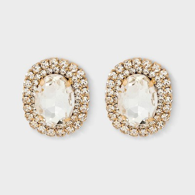 Stone Statement Button Earrings- A New Day™ Gold/Clear | Target