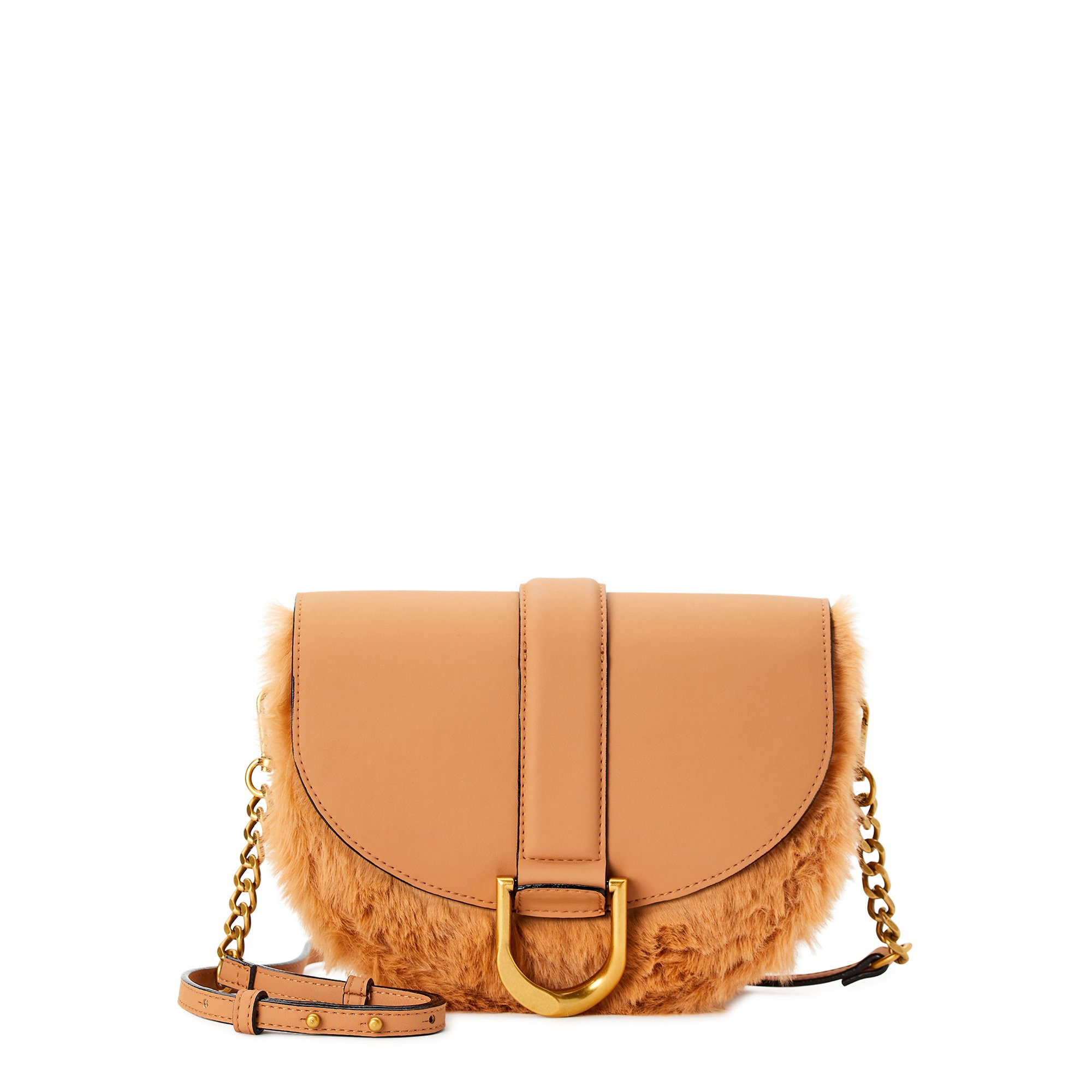Scoop Women's Crossbody Saddle Bag with Faux Fur Brown | Walmart (US)