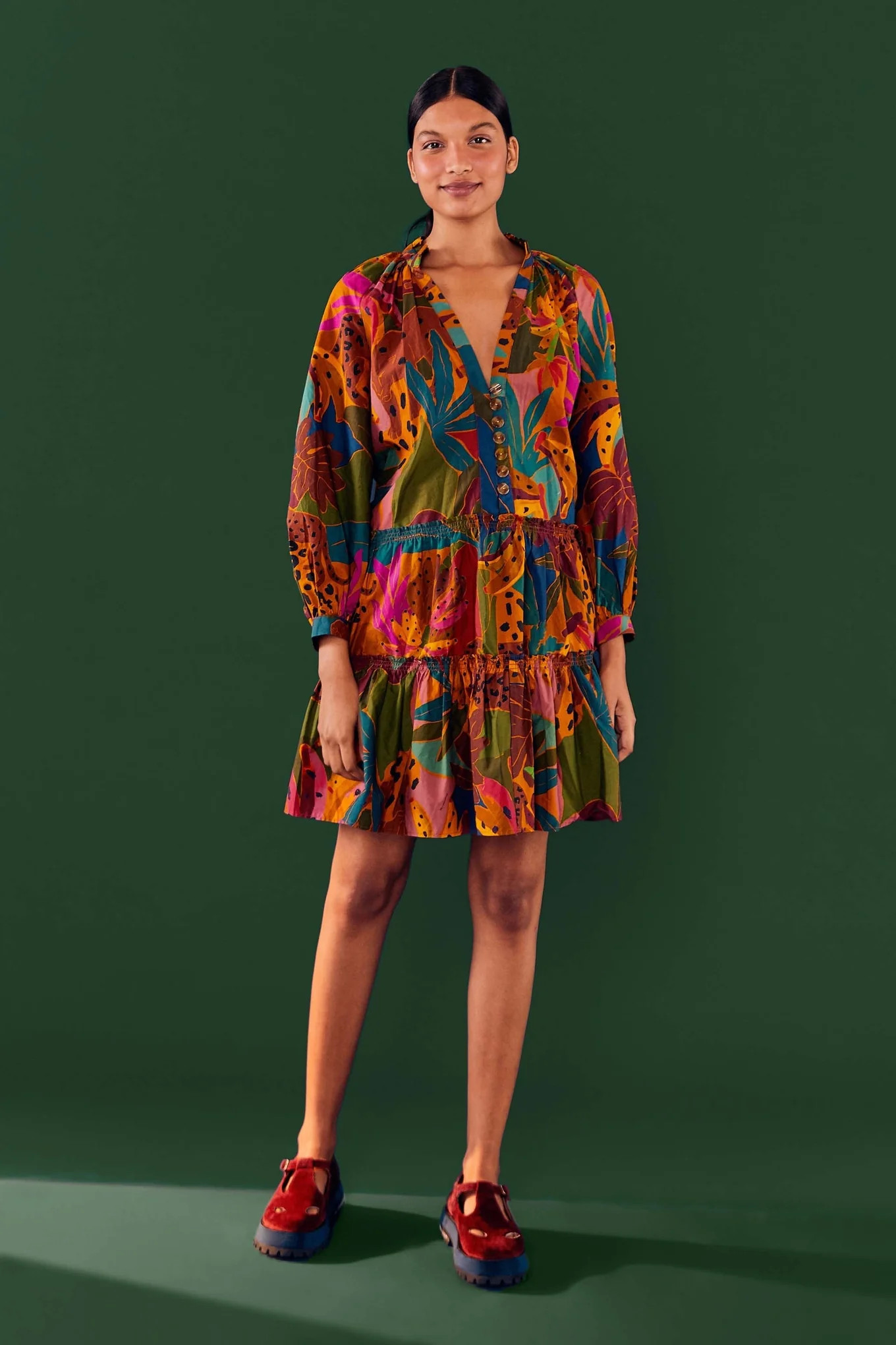 leopards jungle long sleeve mini dress | FarmRio (US)