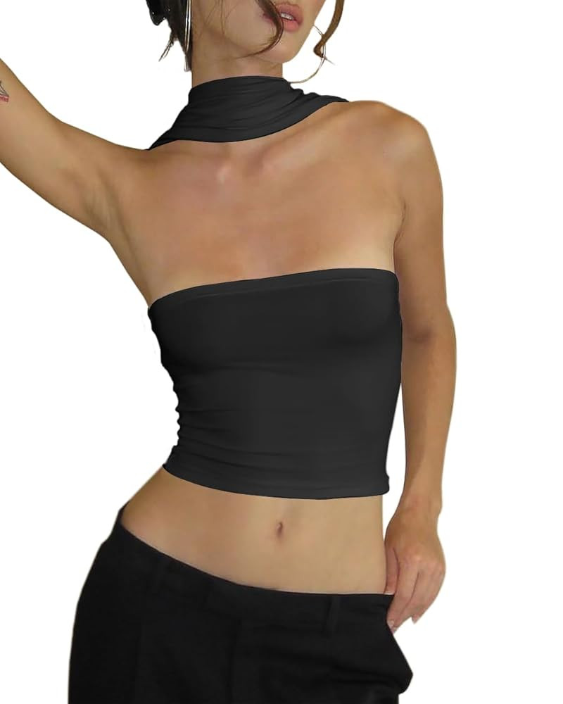 Women's Sexy Halter Tube Tank Crop Tops Strapless Slim Fitted Y2k Bandeau Top Off Shoulder Basic ... | Amazon (US)