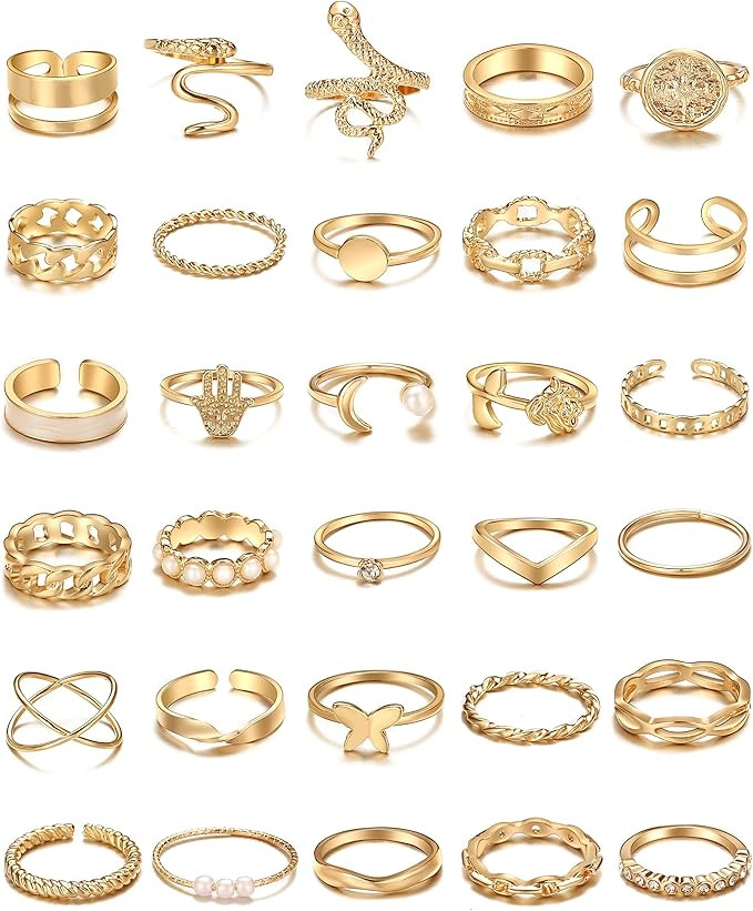 iF YOU 30 Pcs Gold Knuckle Rings Set for Women Girls, Boho Butterfly Snake Stackable Finger Rings... | Amazon (US)
