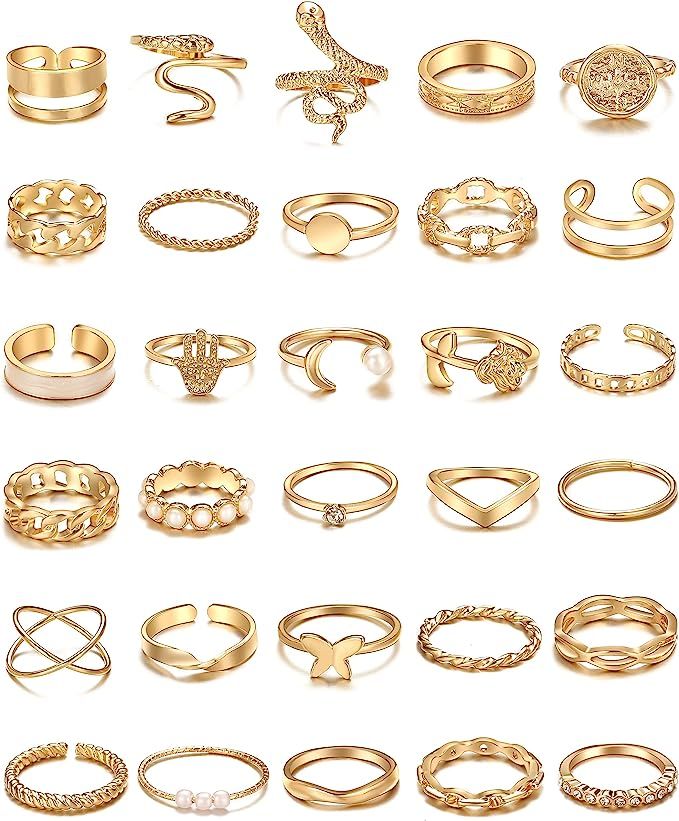 30 Pcs Vintage Gold Knuckle Rings Set, Boho Butterfly Snake Stackable Finger Rings for Women Girl... | Amazon (US)