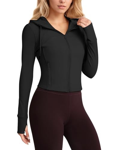 GYM RAINBOW Womens Cropped Workout Jacket Slim Fit Running Lightweight Athletic Yoga Jacket Zip Up Jacket with Back Mesh & Thumbholes(#3 Black,Small) | Amazon (US)