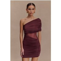 Dallas One Shoulder Mesh Mini Dress / Mahogany | MESHKI | XL | MESHKI US