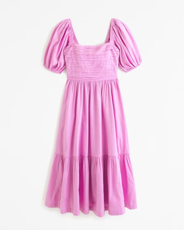 Women's Emerson Linen-Blend Puff Sleeve Midi Dress | Women's Dresses & Jumpsuits | Abercrombie.co... | Abercrombie & Fitch (US)