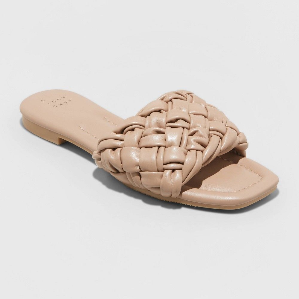 Women's Carissa Woven Slide Sandals - A New Day Tan 5.5 | Target