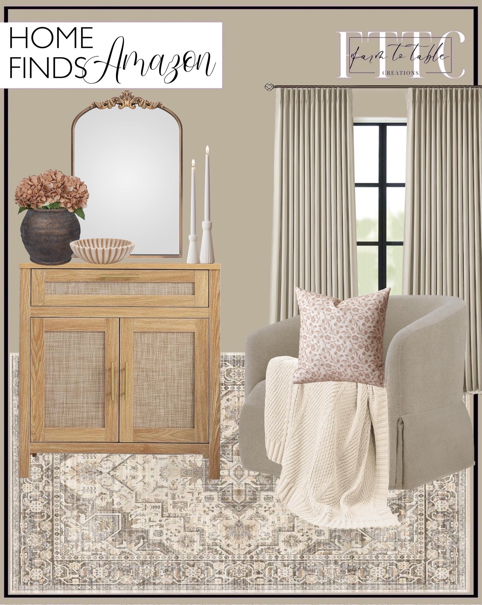 Amazon Home Finds.  Follow @farmtotablecreations on Instagram for more inspiration.

Dried Touch Hydrangeas. Ceramic Rustic Vase. Fluted Candleholders. Buffet Sideboard Storage Cabinet. Machine washable rug. Swivel Chair. Arched Gold Mirror. Blackout curtains. Decorative fluted bowl. Floral Pillow Covers. Knit throw blanket. 

Amazon Home | Console Table | Dining Room | Dining Room Artwork | Bathroom Finds | Bedroom Finds | Bedroom Furniture | nightstands | Home Decor| Fireplace Decor | Spring Refresh |  Bedroom Finds | Neutral Stems | Spring Stems | Bookshelf Decor | Bedroom Space | Cozy  Corner | Bathroom | Curated Entryway | Spring  Decor | End of Year Clearance | Trending Decor | Viral Decor  | Coffee Table Decor | Neutral Decor | Fall Stem Sale | Target Finds | Skinny Bench | Bedroom | Living Room | Breakfast Nook | Amazon Home | Target Sale | Loloi Rugs | Magnolia Home | console table | console table styling | faux stems | entryway space | front porch decor | neutral decor | entryway decor | cozy home | affordable decor |  home decor | home inspiration | console styling | entryway rug | cozy moody home | moody home decor | neutral home | bathroom decor | living room | spring decor | Hearth & Hand | Studio McGee | 2025 Home Trends | trending home | Crate&Barrel 



#LTKHome #LTKFindsUnder50 #LTKSaleAlert