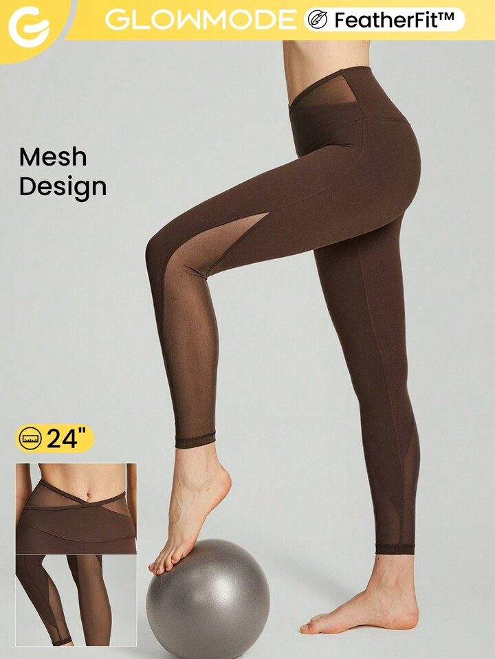 GLOWMODE 24" FeatherFit™- Crossover Mesh Leggings | SHEIN