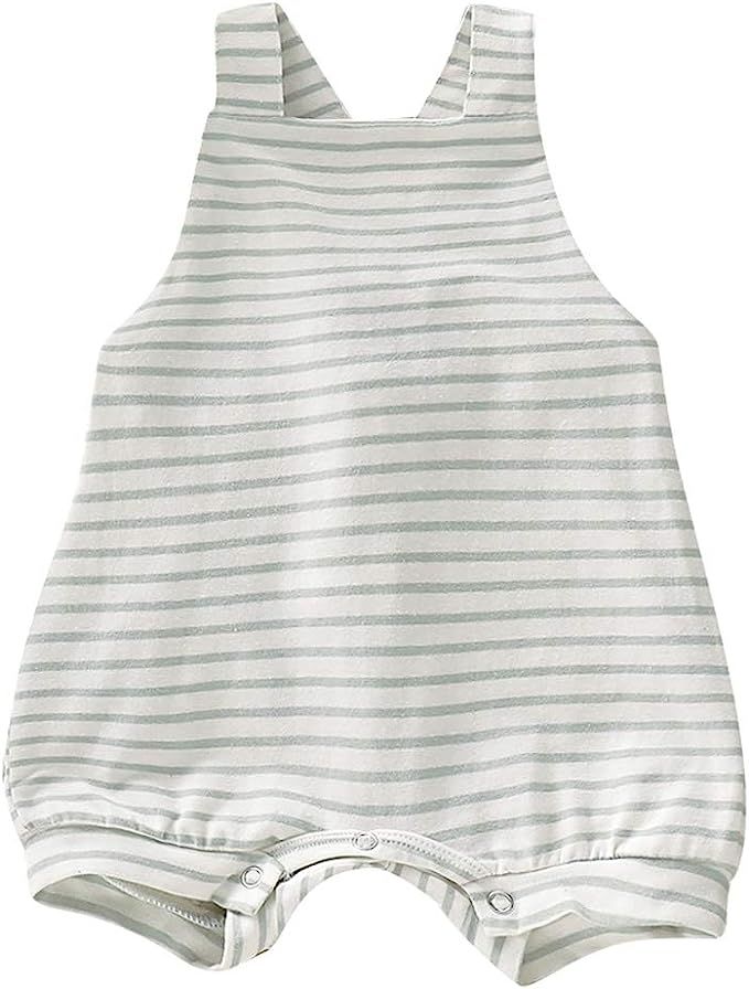 Pudcoco Newborn Baby Boys Girls Sleeveless Romper Striped Straps Overall Shorts Cross Back Bodysu... | Amazon (US)