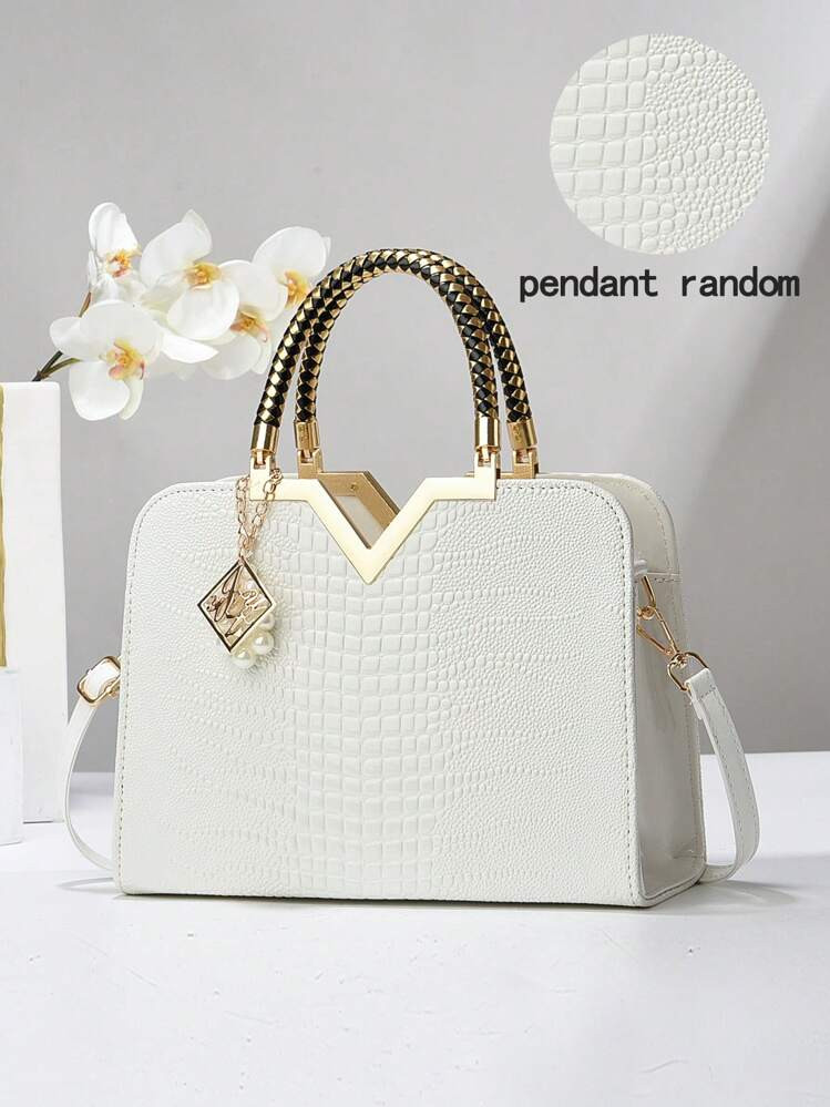 PLANEE 2024 New High-End Portable Diana Princess Handbag, Niche Design Tote Bag, V-Shaped Bag, Large Capacity Fashion Shoulder Bag, Gift For Mom, Glossy Lacquer White Tote Bag, Best Mother's Day Gift Idea, Mother's Day Gift, Gift For Mom, Essential For Moms, Outdoor Mom Bag, Business Casual Women's Bag, Suitable For Office, Business And Work, Valentine's Day Gift, Business Casual Women's Bag, Suitable For Office, Business And Work | SHEIN