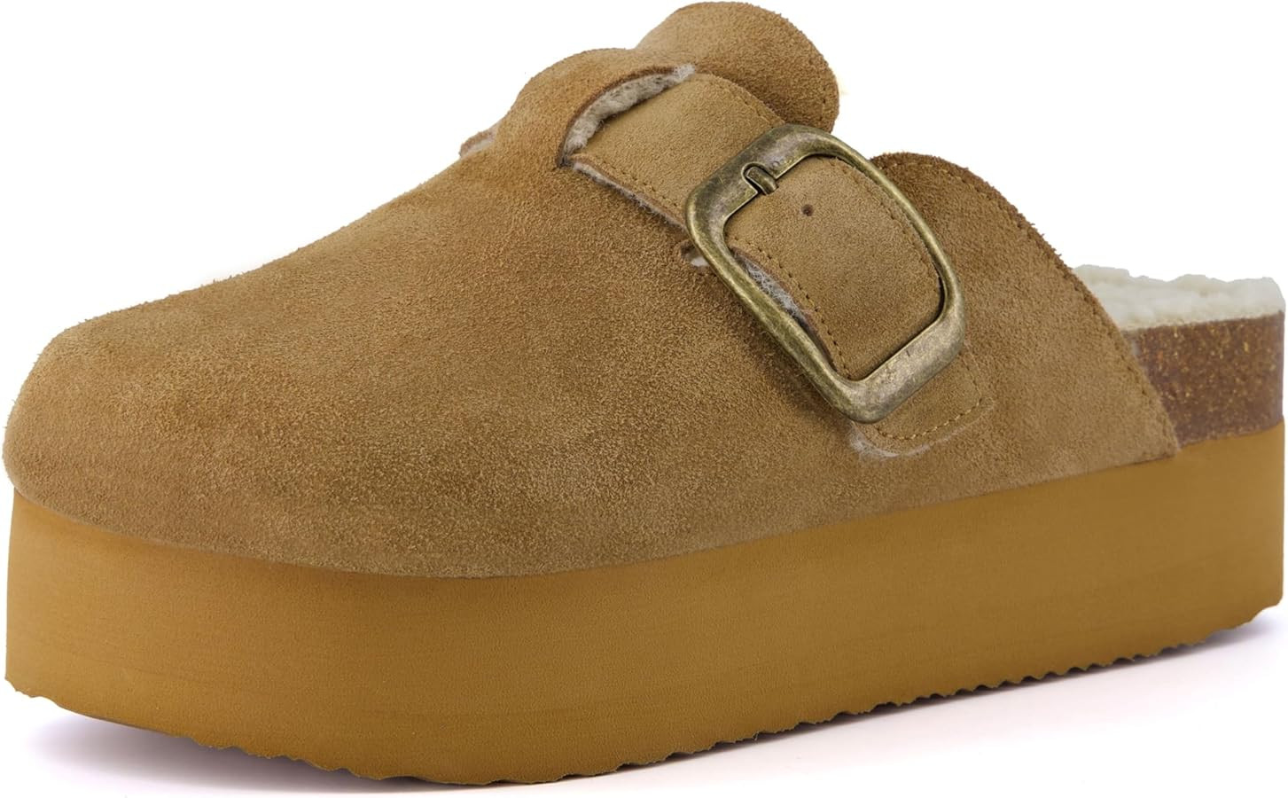 CUSHIONAIRE Women's Granola Fur Genuine Suede Faux Fur Lined Cork Footbed Platform Clog with +Com... | Amazon (US)