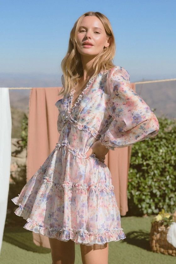 Exquisitely Adorable Multi Floral Tiered Ruffled Mini Dress | Lulus (US)