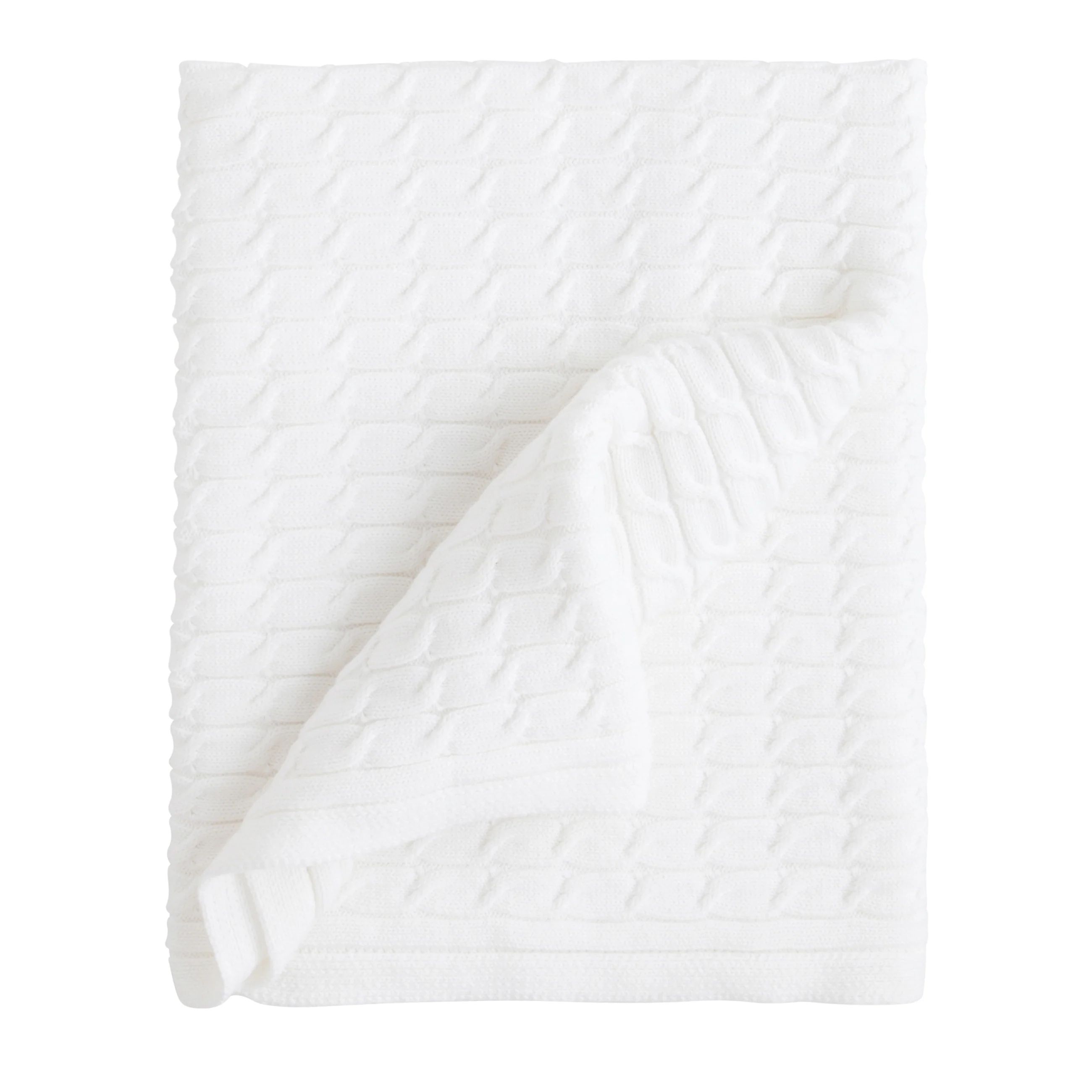 Soft Cable Knit Blanket - White Baby Blanket | Little English