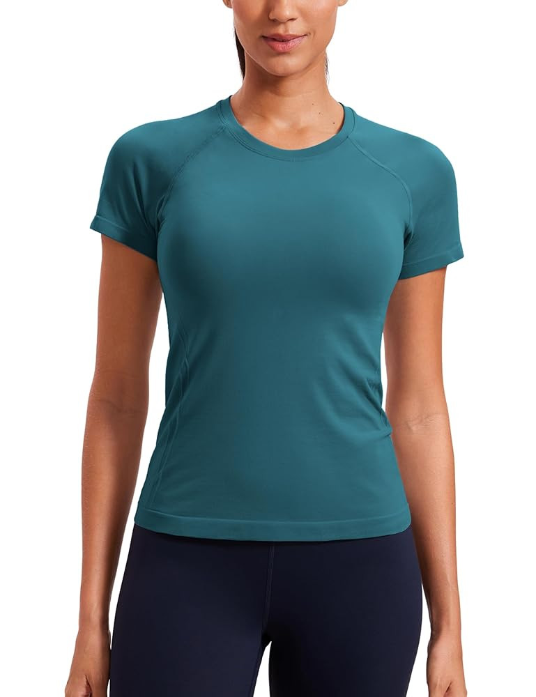 CRZ YOGA Seamless Workout Tops for Women Short Sleeve Athletic Tees Breathable Gym Running Yoga S... | Amazon (US)