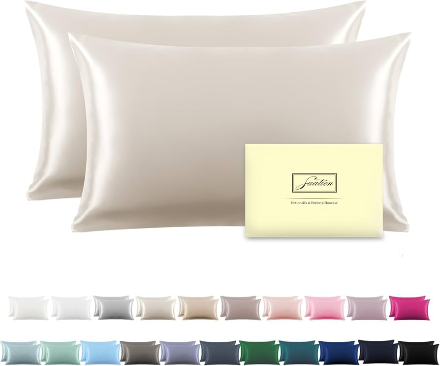 SUATIEN Breathable Mulberry Silk Pillowcase Set - Soft and Silky with Hidden Zipper (Beige, 20" x... | Amazon (US)