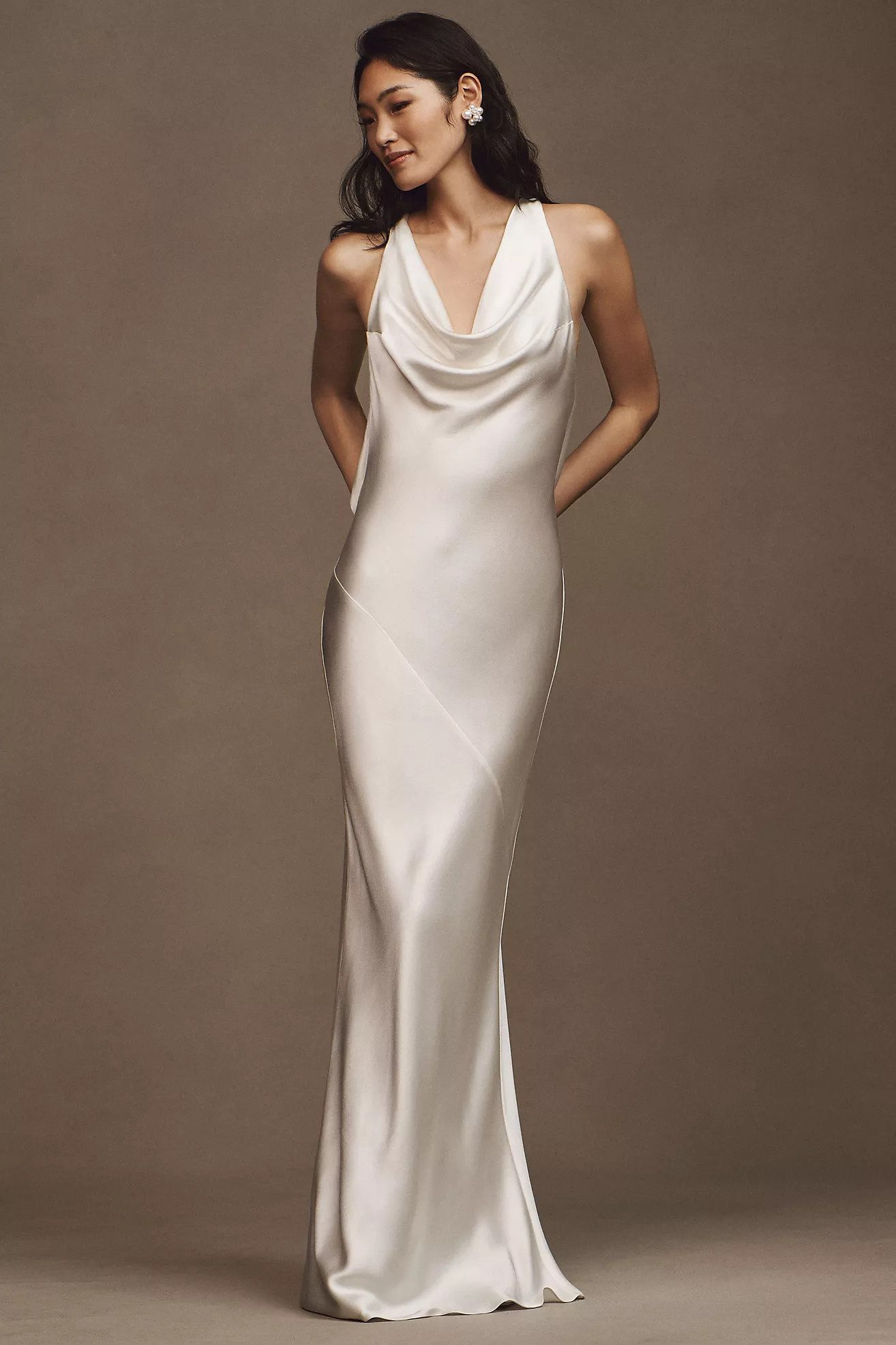 Mirror Palais Plunging Back Cowl Silk Wedding Gown | Anthropologie (US)