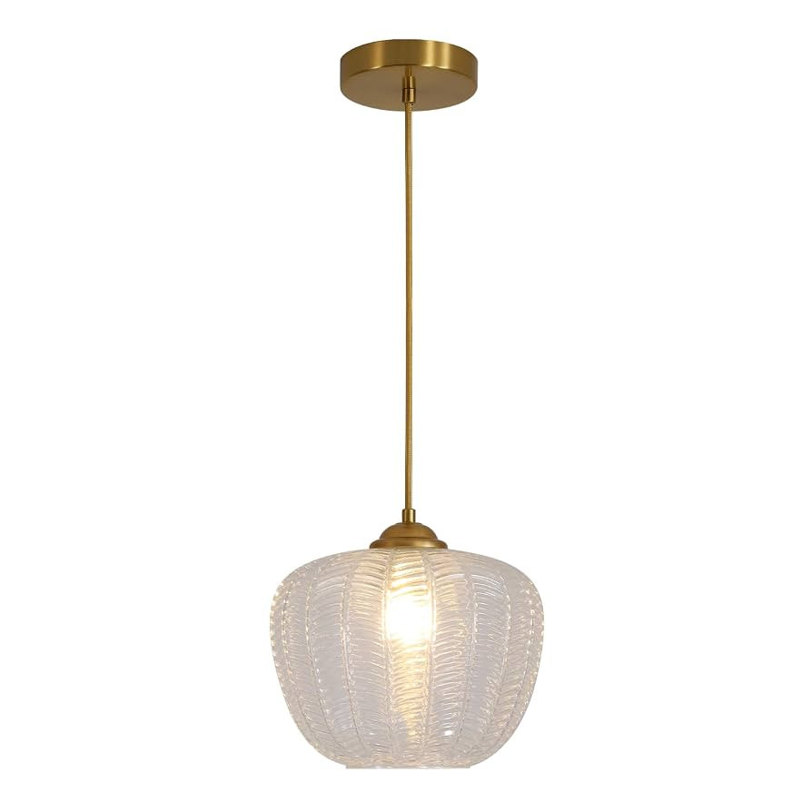 KCO Lighting Clear Glass Pendant Lights Kitchen Island Light Fixture Vintage Ribbed Glass Ceiling... | Amazon (US)