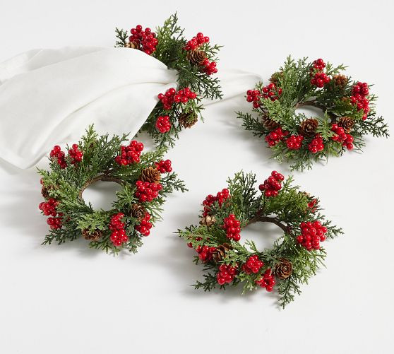 Pine and Berries Botanical Napkin Rings - Set of 4 | Pottery Barn (US)