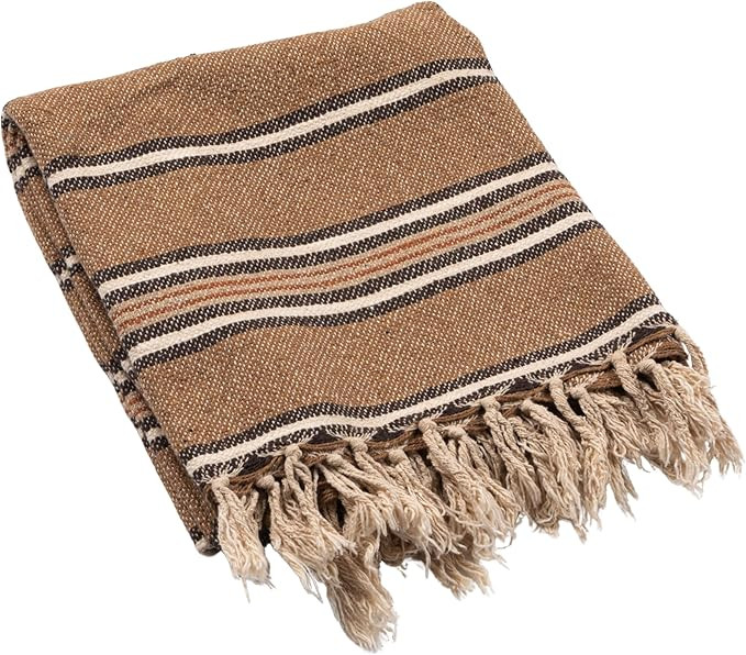 Creative Co-Op Cotton Blend Throw with Stripes and Fringe, Rust Color, Natural and Black | Amazon (US)