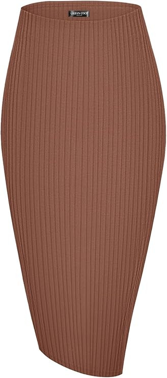 Urban CoCo Women's High Waist Stretch Ribbed Knit Pencil Skirt Midi Length with Side Slit Office ... | Amazon (US)