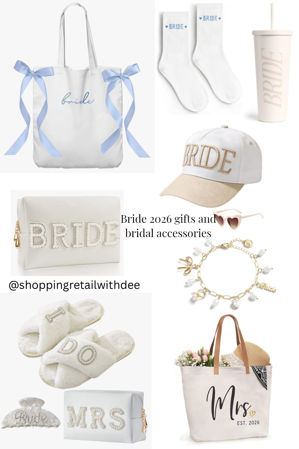 Bride 2026 essentials 🤍 the cutest bridal must-haves for wedding season! From bride totes to sunnies, hats & cozy sock perfect for bridal showers, bachelorette trips, and getting ready on the big day. Affordable finds every bride will love 💍 #bridalgiftideas #bridetobe2026 #weddinggiftguide  #bridetobe #bridalshowergifts #weddingseason #bacheloretteparty #ltkfinds

#LTKWedding