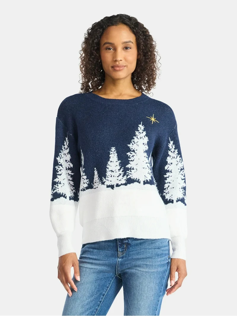 Holiday Time Women's and Women's Plus Pretty Christmas Sweater, Sizes XXS-3X | Walmart (US)