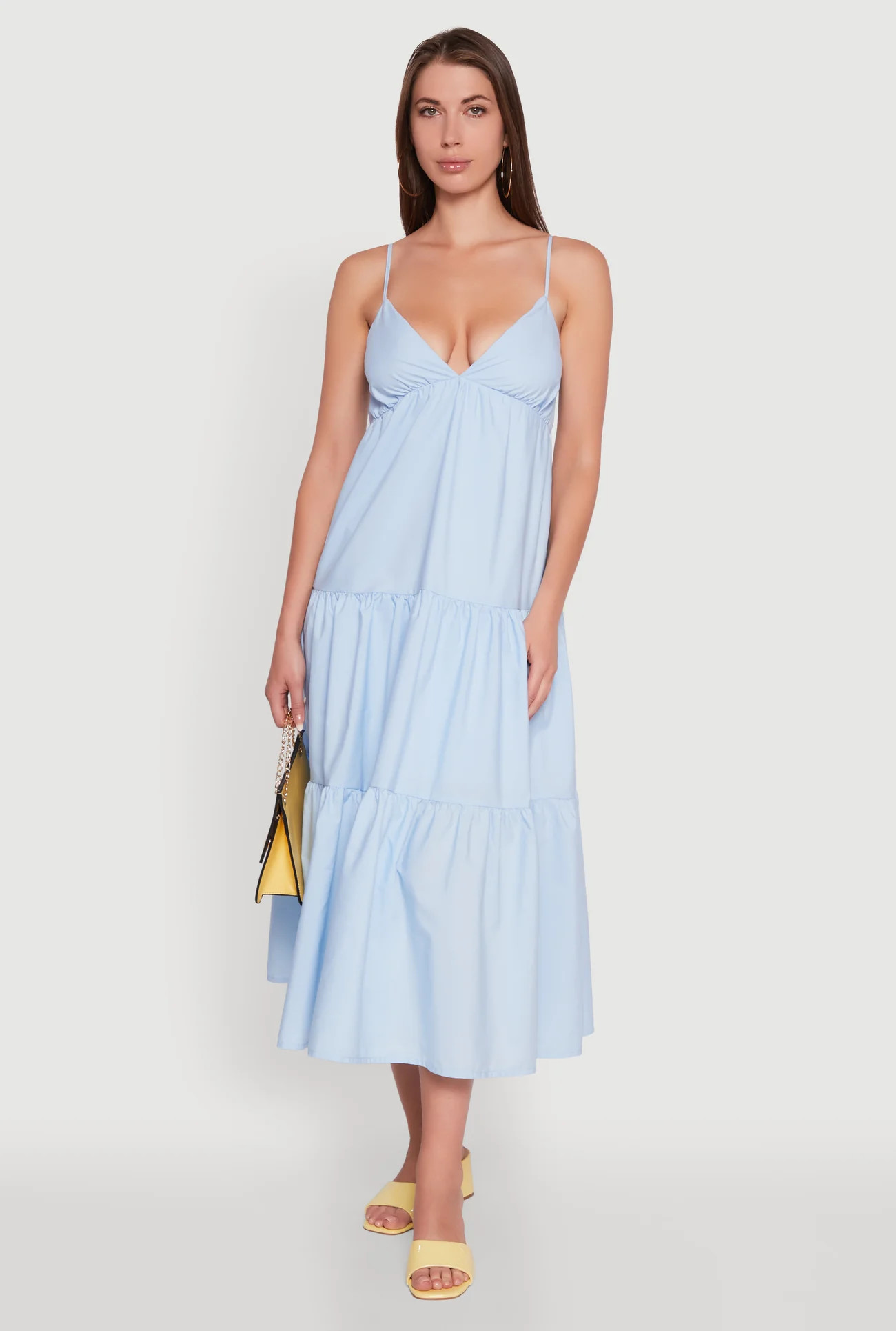 Trendy V-Neck Sleeveless Tiered Maxi Dress | Rainbow Shops
