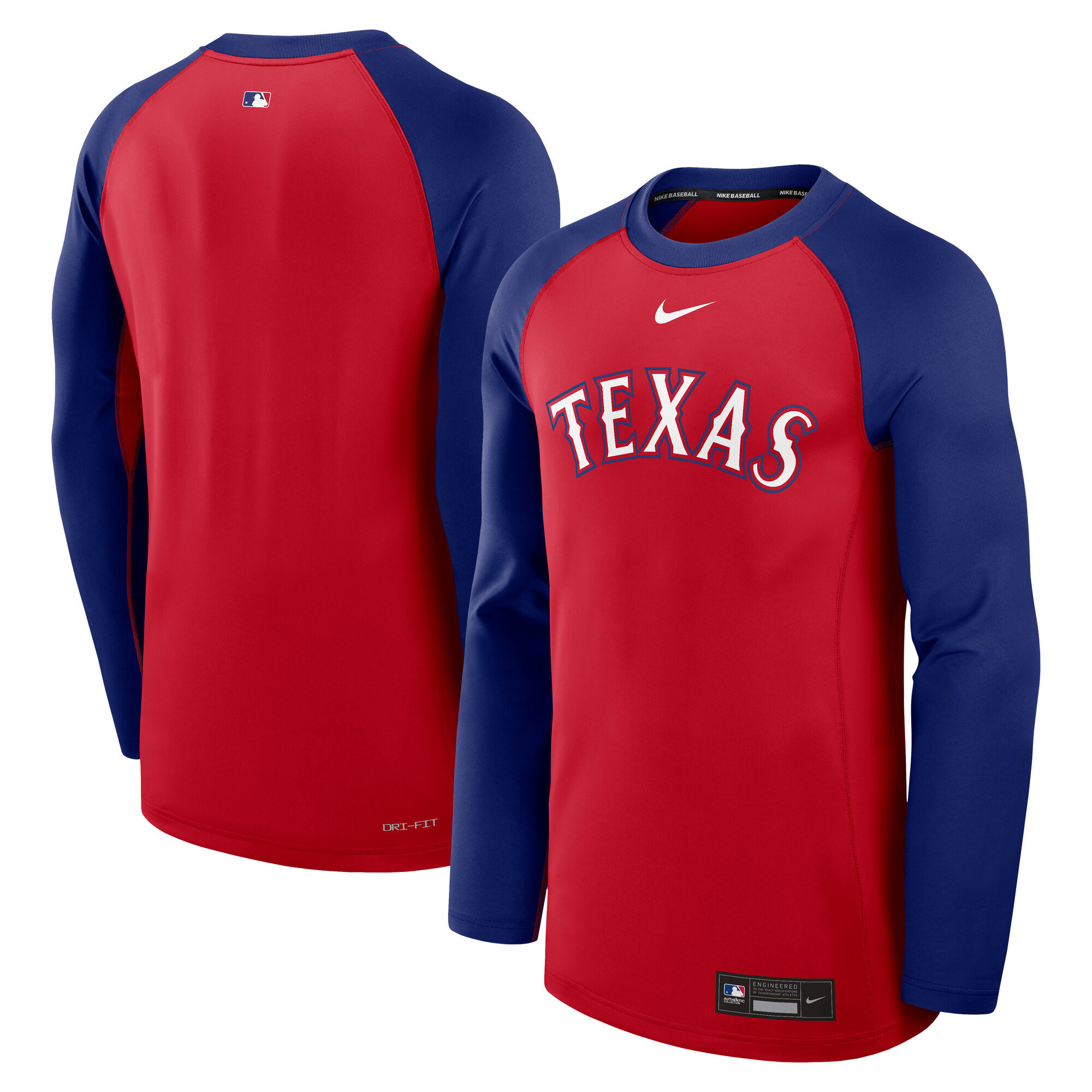 Men's Nike Red/Royal Texas Rangers Authentic Collection Game Time Raglan Performance Long Sleeve T-Shirt | Fanatics