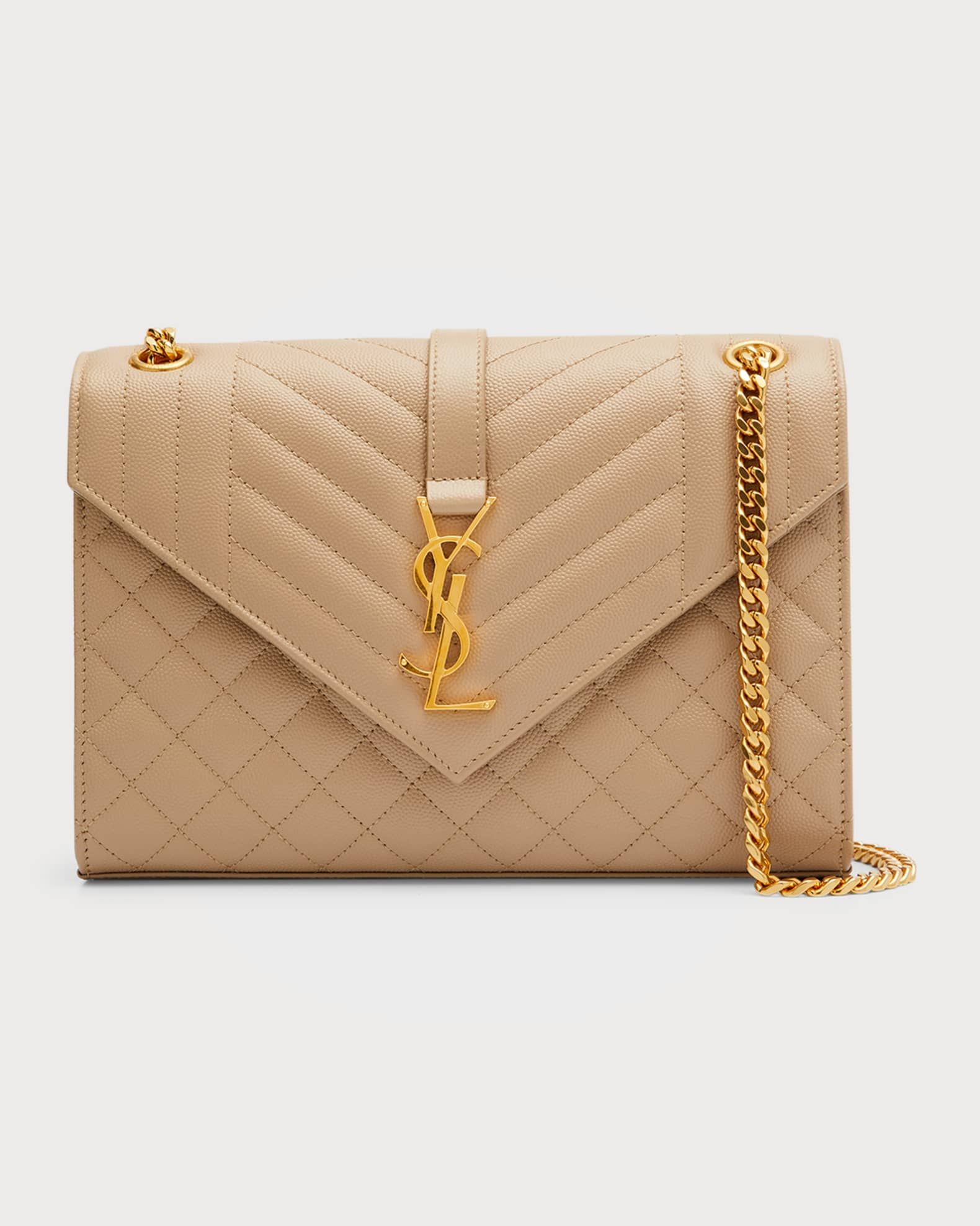 Saint Laurent Medium Tri-Quilted Matelasse Grain de Poudre Flap Shoulder Bag, Golden Hardware | Neiman Marcus