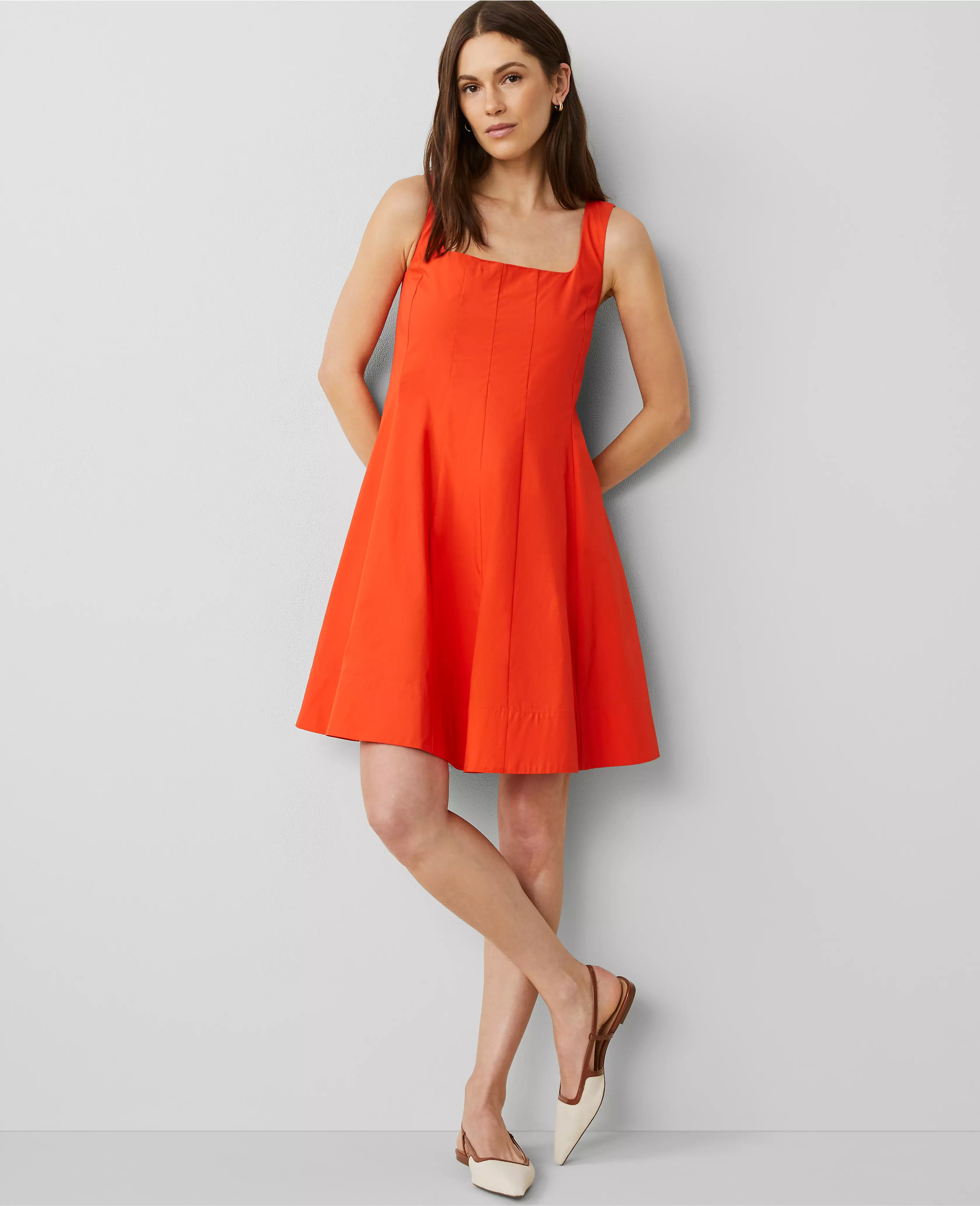Square Neck Seamed Flare Dress | Ann Taylor