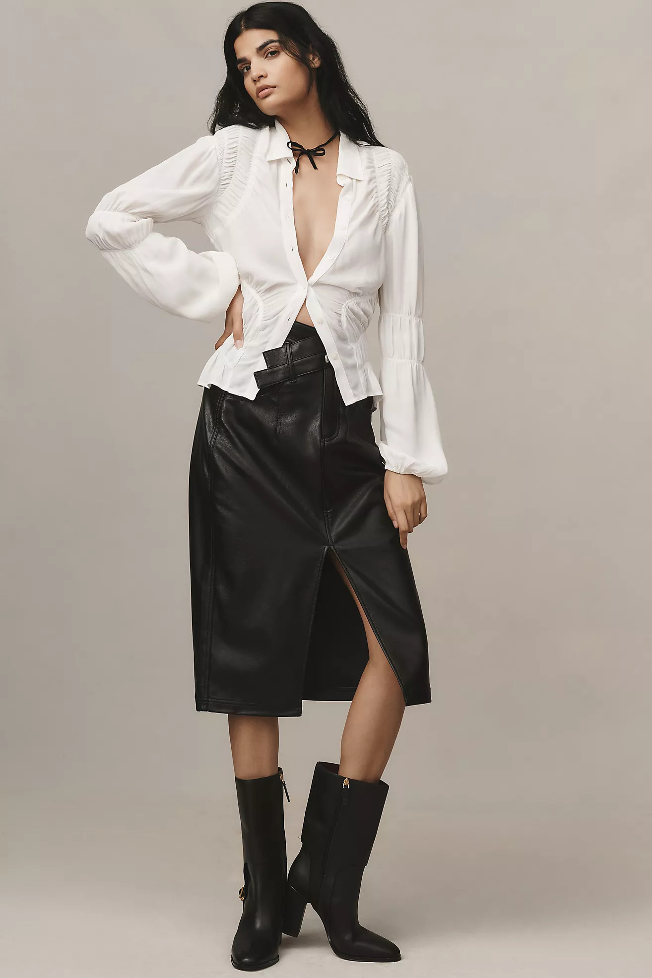 Pilcro Faux Leather Double-Strap Midi Skirt | Anthropologie (US)