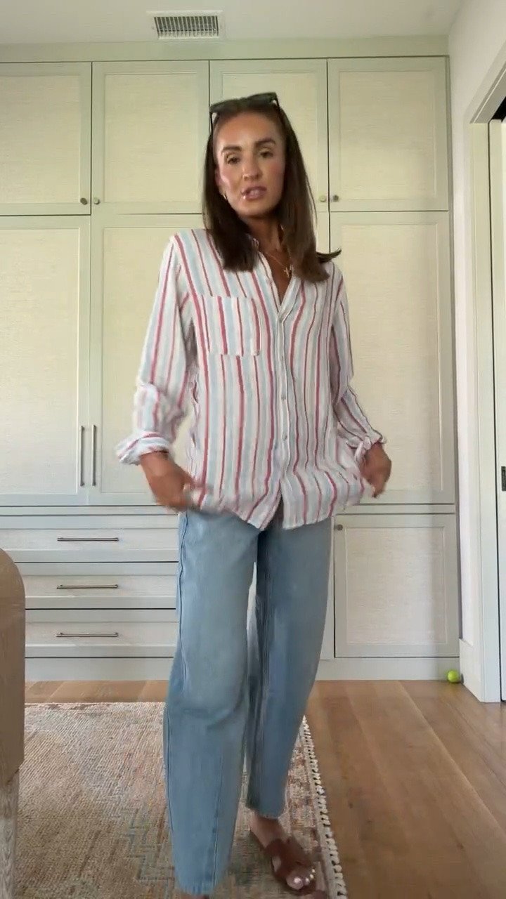 You can get SO much wear out of a classic button down like this 🤍 fit is oversized and tie under $30! 🫶🏼