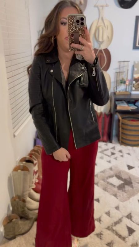 Red strapless jumpsuit / romper / jumper with a look for less black leather jacket both from Amazon and wearing a small in both. Amazon fashion finds - Amazon winter must haves 

#LTKworkwear #LTKstyletip #LTKSeasonal