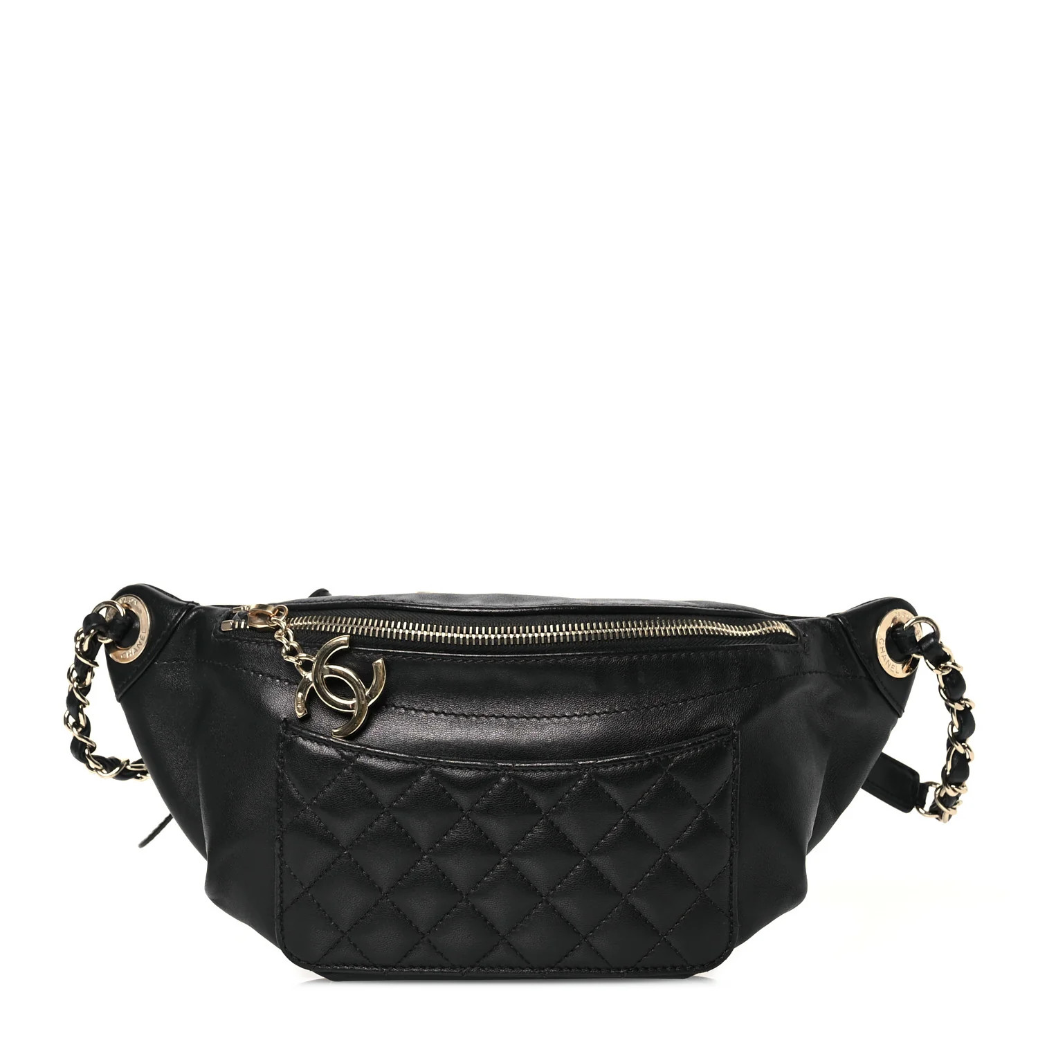 Lambskin Quilted Waist Bag Fanny Pack Black | FASHIONPHILE (US)