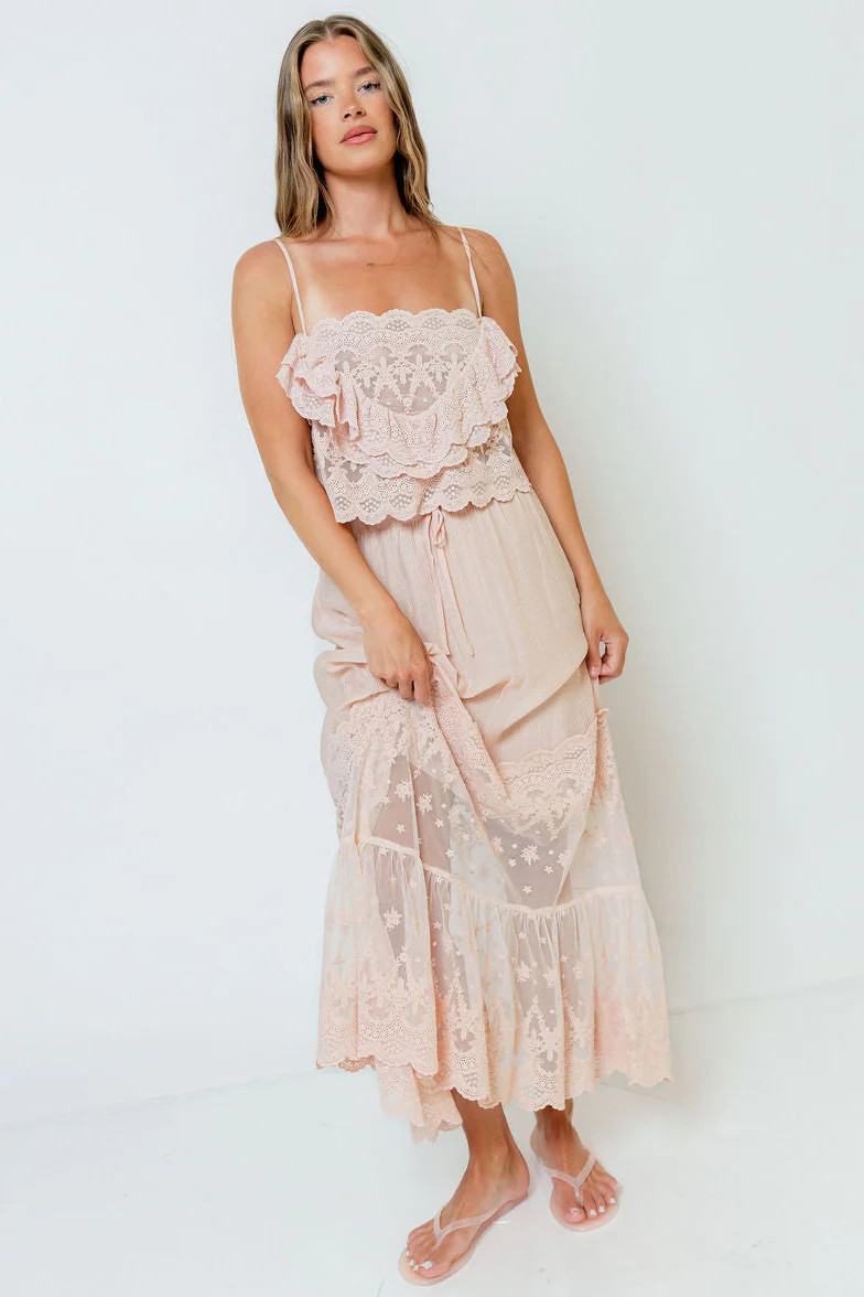 Regina Lace Contrast Skirt Set in Pink Beige | Worth Collective