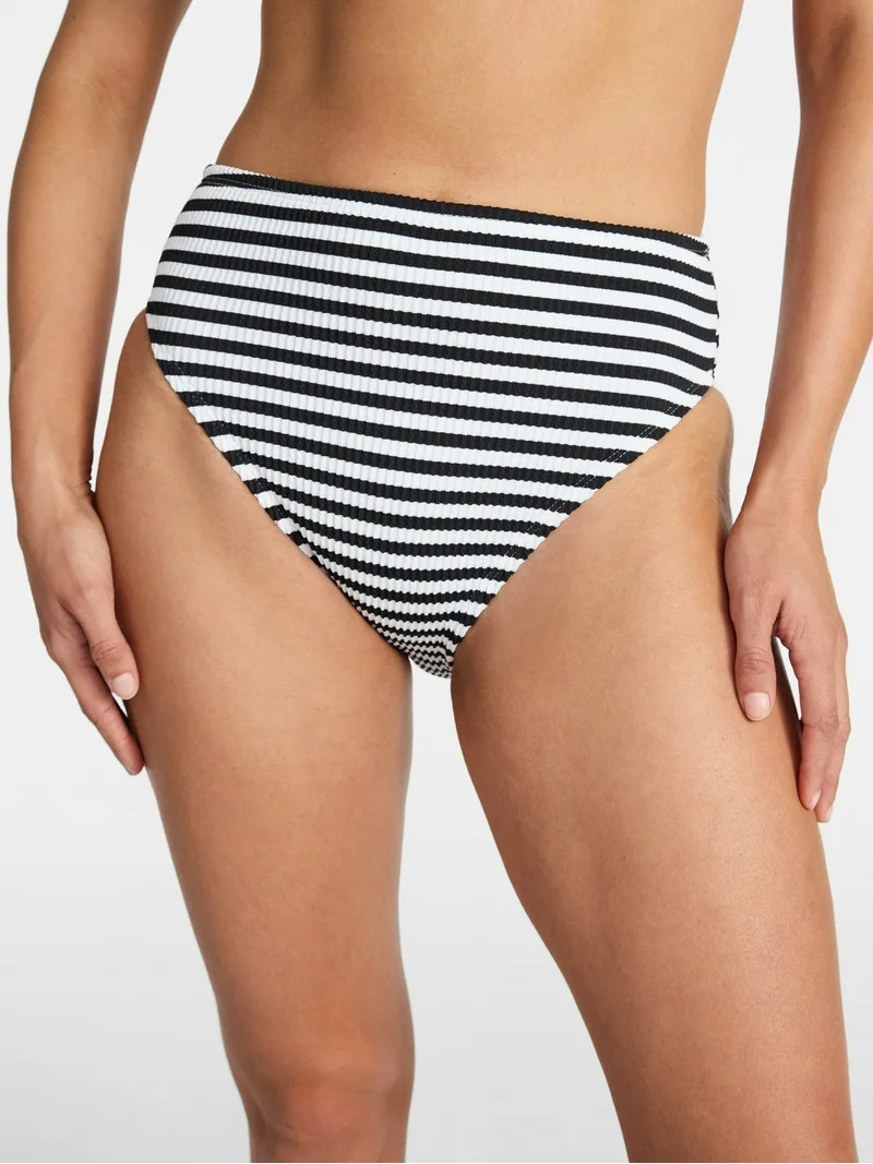 Time and Tru Women's and Women's Plus Size Crinkle High Rise High Leg Cheeky Bikini Bottoms, Size... | Walmart (US)