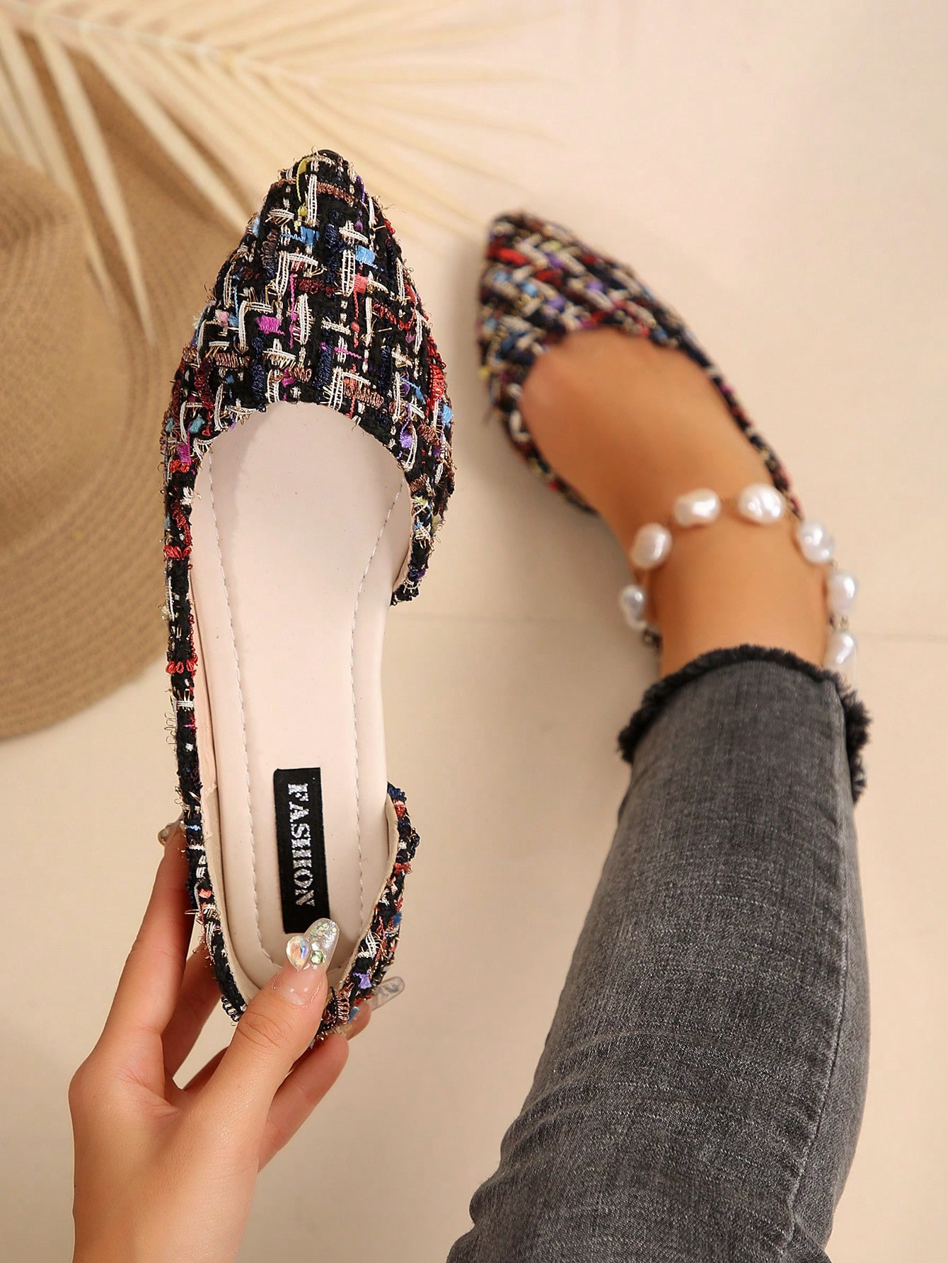 New Pointy Toe Slip-On Flats For Women, Fashion Flower Print Side Hollow Casual Comfortable Non-S... | SHEIN
