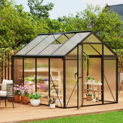 COZONY Walk-In Greenhouse, Polycarbonate Panels with Aluminum Frame, Roof Vent and Quick Setup for Outdoor Garden Planting | Target