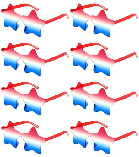 8 Pairs Star Sunglasses 4th of July Glasses Accessories Outfit for Women Kids Adults Patriotic Rimless Sunglasses Party Favors for Birthday Beach Pool | Amazon (US)