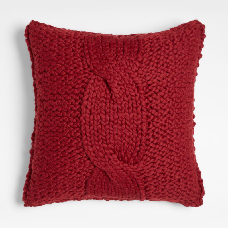 Chunky Cable Knit 23" Red Pillow with Feather-Down Insert | Crate and Barrel | Crate & Barrel