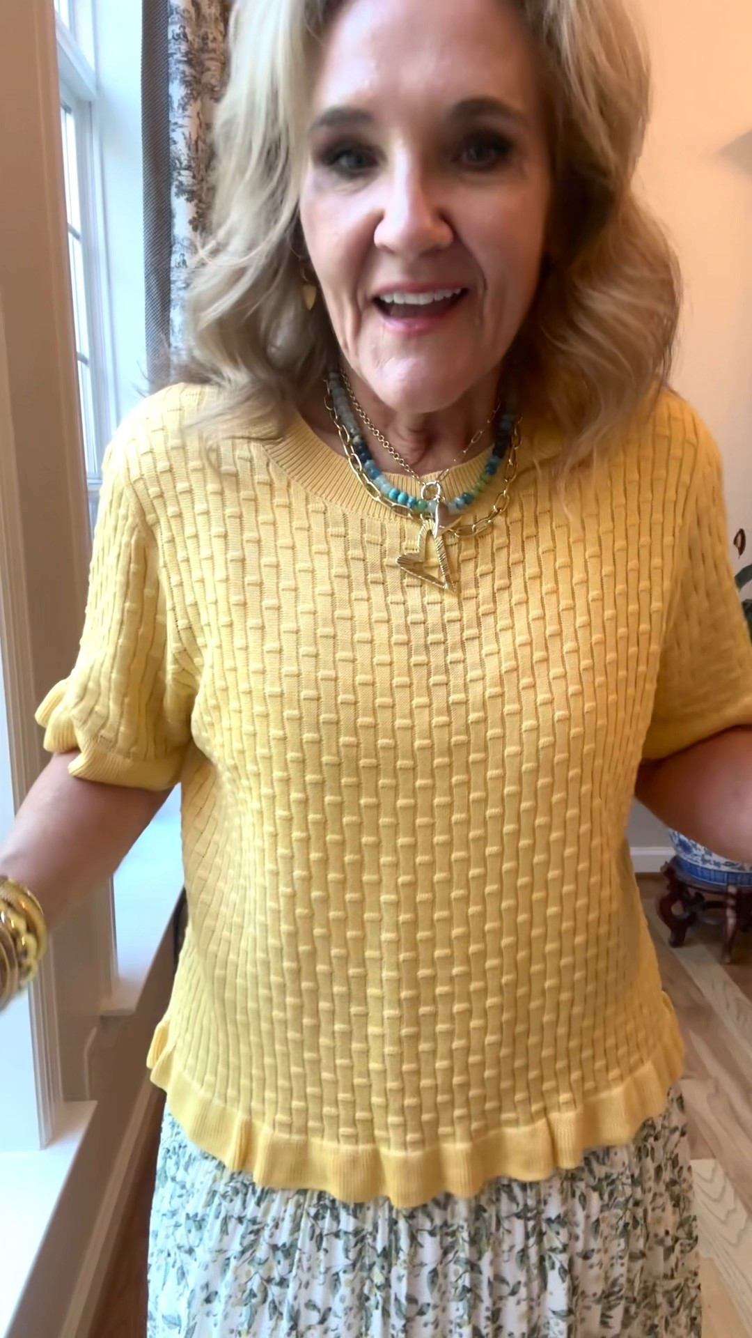 Isn’t this sweater darling? You dab leave it untucked or do a little front tuck. Several colors available. Size medium. 

Skirt size medium. Smocked waist. Great for work, church, showers or everyday with a little neutral sneaker. 

Linked several favorite Nordstrom rack finds! 

@NordstromRack #NordstromRackPartner #rackscore


#LTKOver40 #LTKWorkwear #LTKFindsUnder50