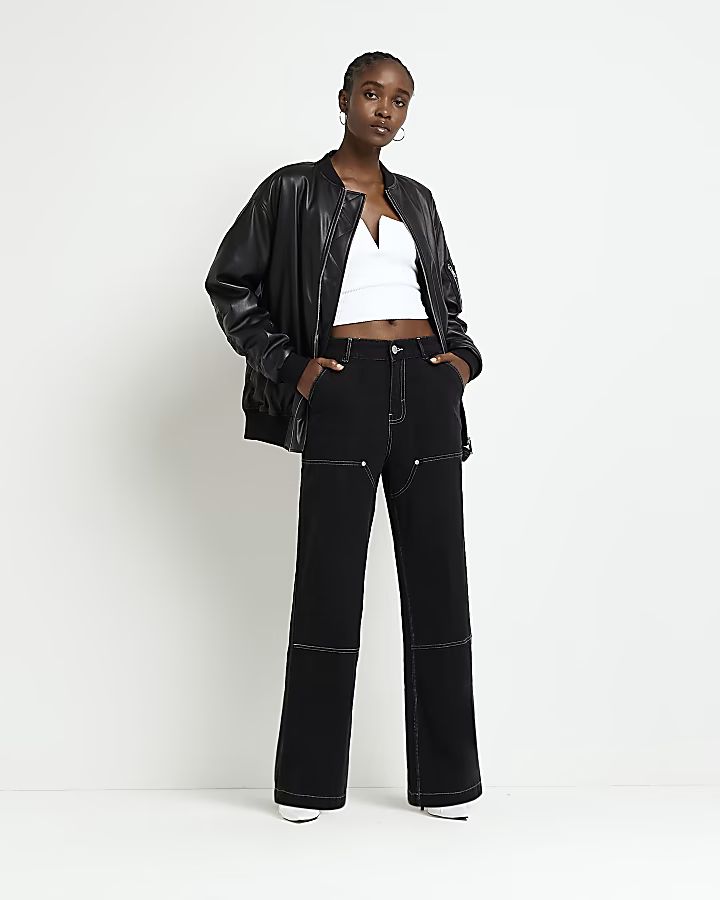 Black utility straight trousers | River Island (UK & IE)