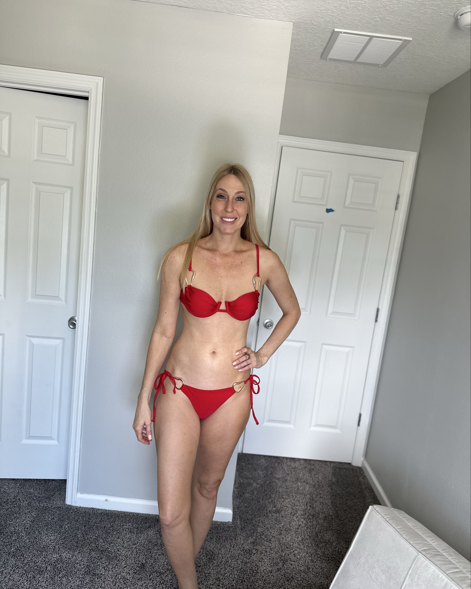 Brilliant red string bikini 
❤️a string bikini that is great for tanning and vacation 
❤️it looks sophisticated and classy 
❤️ I am wearing size small, fits true to size, I am 5’10”
❤️ Amazon fashion, Amazon under $50 find

#LTKSwim #LTKTall