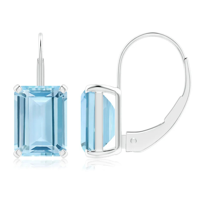Emerald-Cut Aquamarine Solitaire Leverback Earrings | Angara Inc.