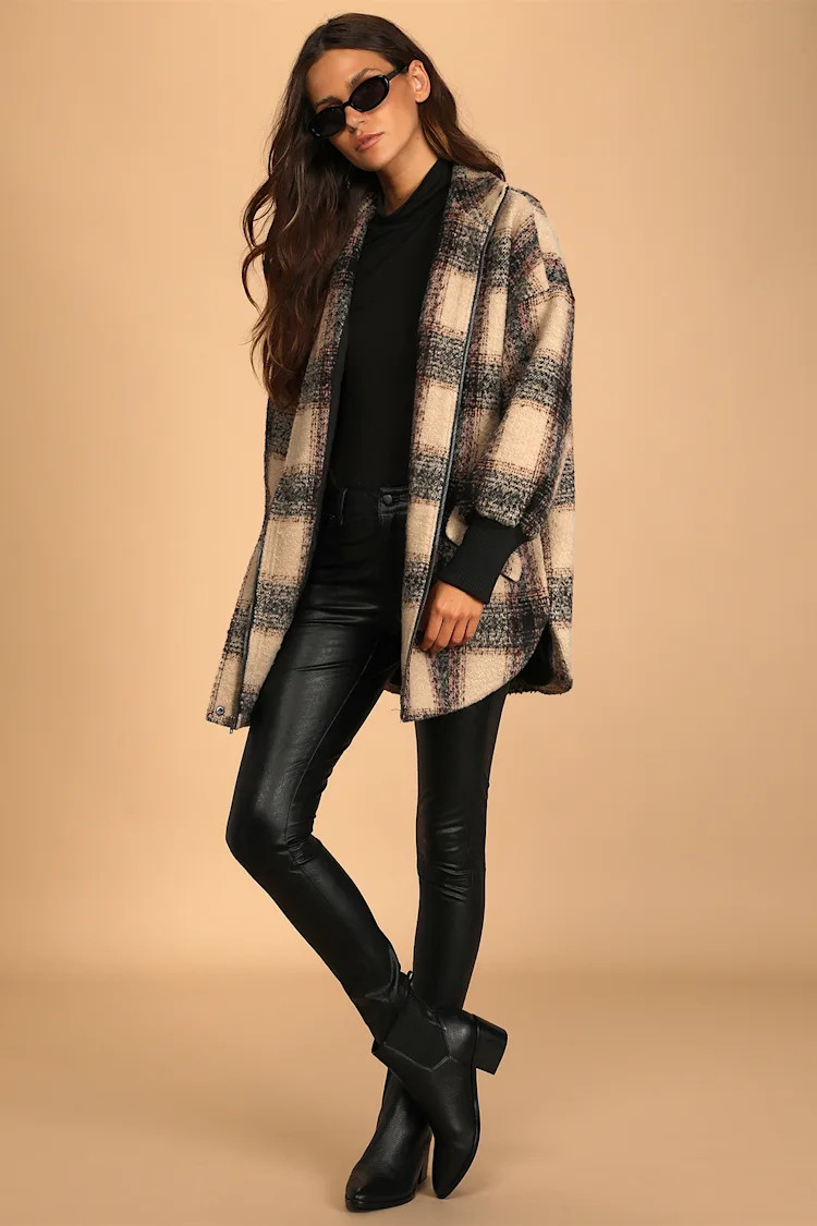 Layer on the Cozy Beige Multi Plaid Oversized Shacket | Lulus