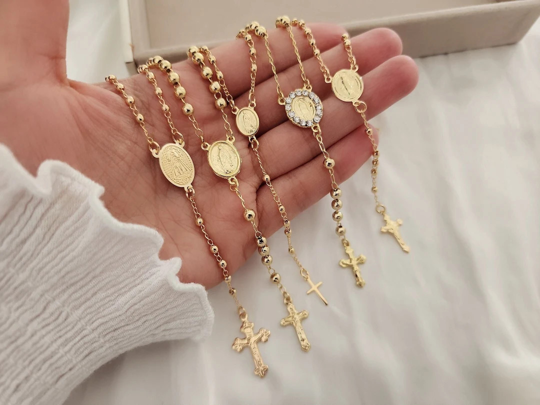 18k Gold Filled Rosary Necklace, Gold Cross Necklace for Layering, Custom Rosary Jewelry, Persona... | Etsy (US)