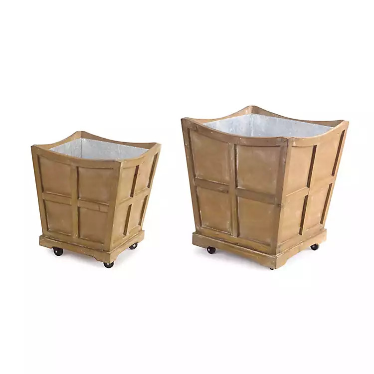 Wood Windowpane Planter on Wheels, Set of 2 | Kirkland's Home