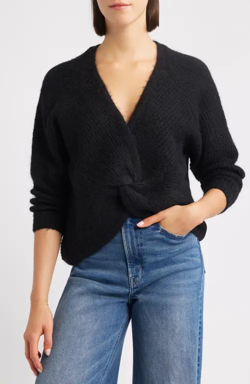Hatley Twist Front Sweater in Black at Nordstrom, Size X-Large | Nordstrom