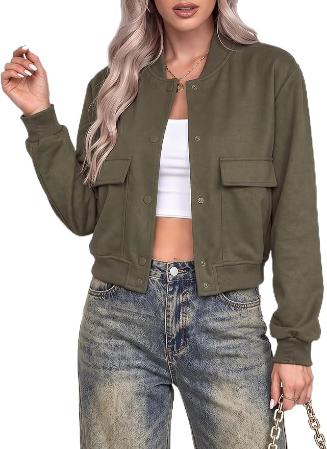 Zeagoo Women Bomber Jacket Button Down Varsity Jackets Casual Shacket | Fall Varsity Shackets, Tr... | Amazon (US)