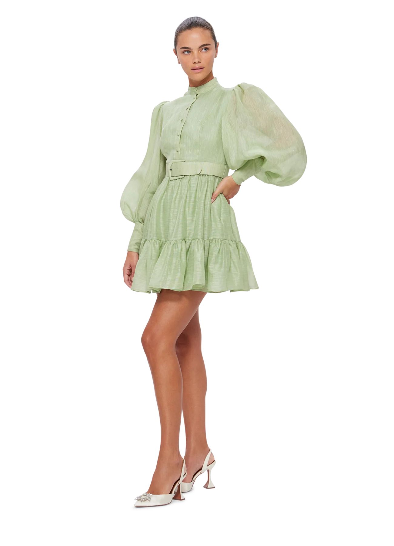 Alexandra Belted Mini Dress - Evergreen | LEO LIN